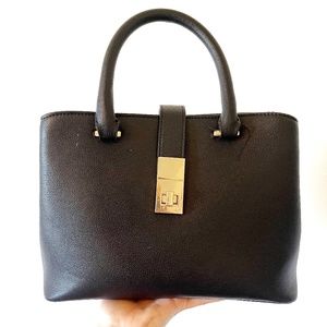 Kate Landry Black Leather Gold Accent Handbag